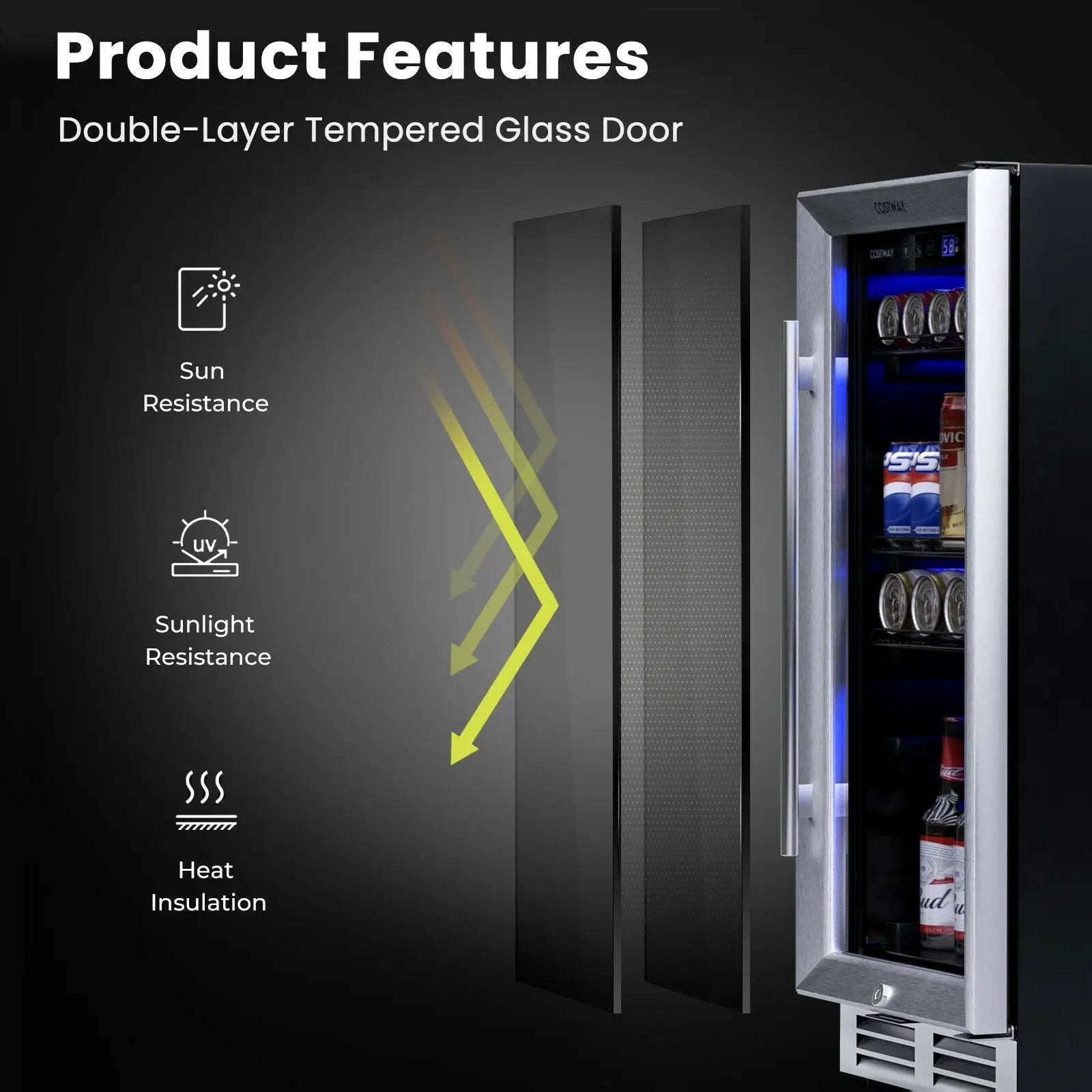15 Inch 100 Can Built-in Freestanding Beverage Cooler Refrigerator with Adjustable Temperature and Shelf-Silver by DirectDeals