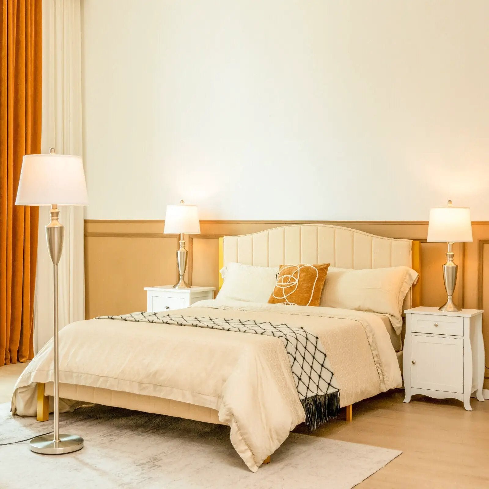 3 Piece Lamp with Set Modern Floor Lamp and 2 Table Lamps-Silver by DirectDeals