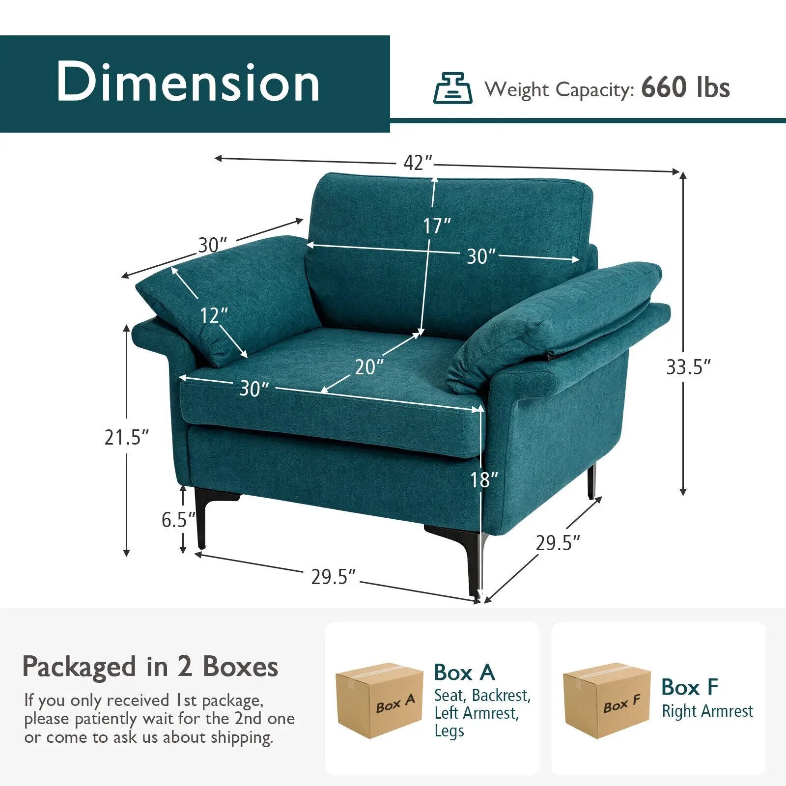 Modern Fabric Accent Armchair with Original Distributed Spring and Armrest Cushions by DirectDeals