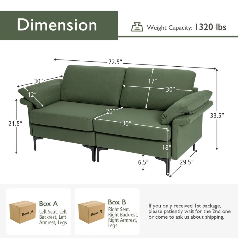 Modern Fabric Loveseat Sofa for with Metal Legs and Armrest Pillows by DirectDeals