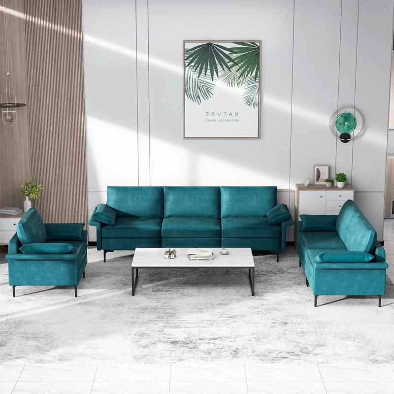 Large 3-Seat Sofa Sectional with Metal Legs for 3-4 people by DirectDeals