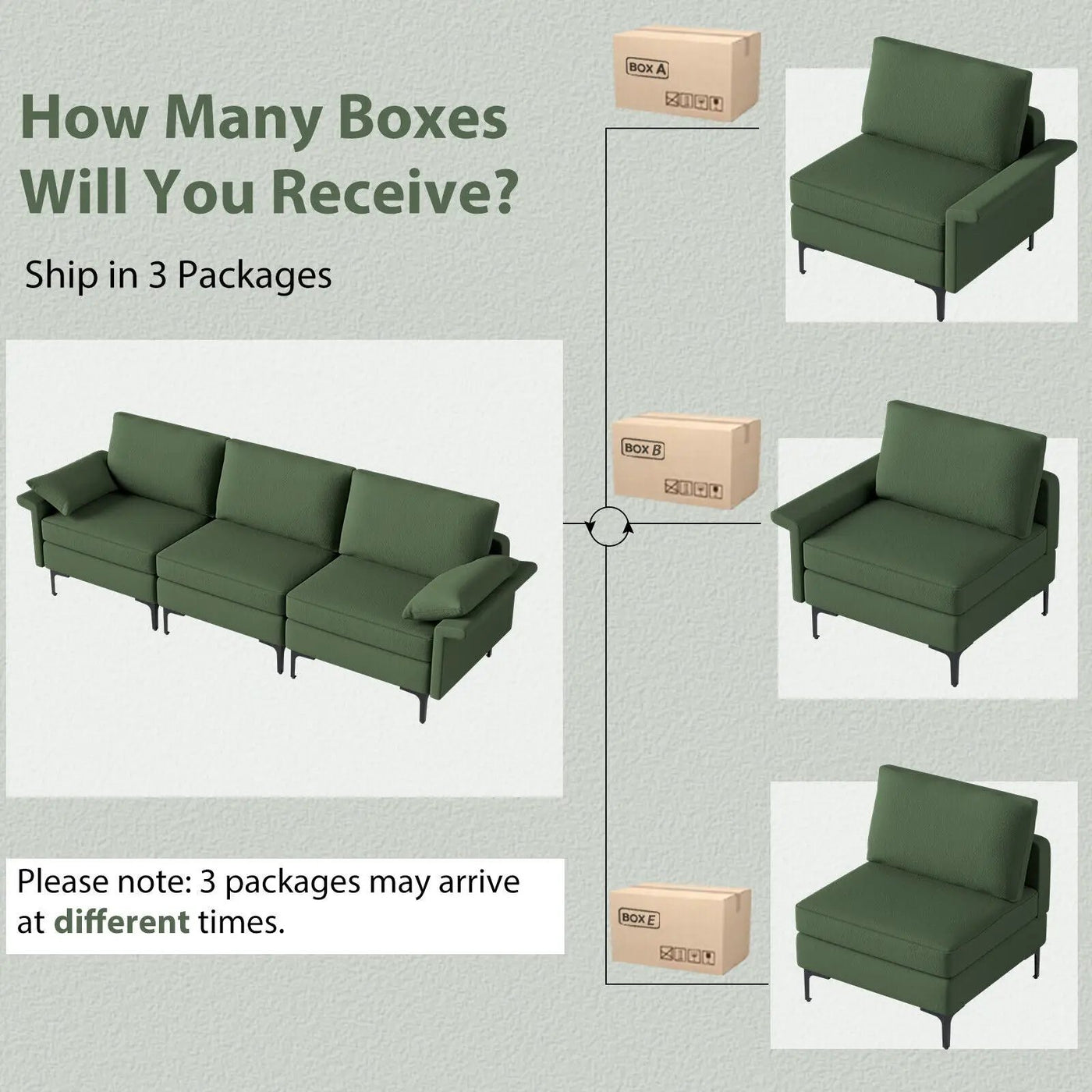 Large 3-Seat Sofa Sectional with Metal Legs for 3-4 people by DirectDeals
