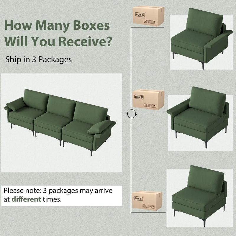 Large 3-Seat Sofa Sectional with Metal Legs for 3-4 people by DirectDeals