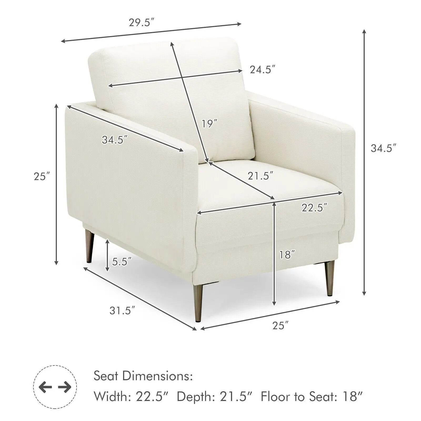 Modern Upholstered Accent Chair with Removable Backrest Cushion by DirectDeals