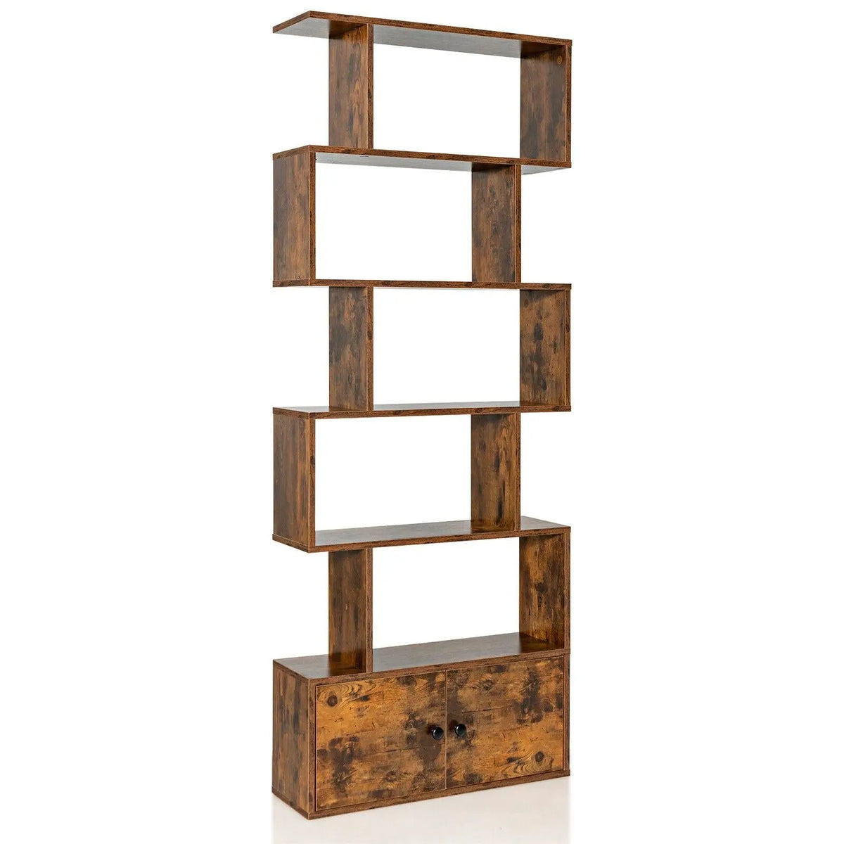 6-Tier S-Shaped Freestanding Bookshelf with Cabinet and Doors by DirectDeals
