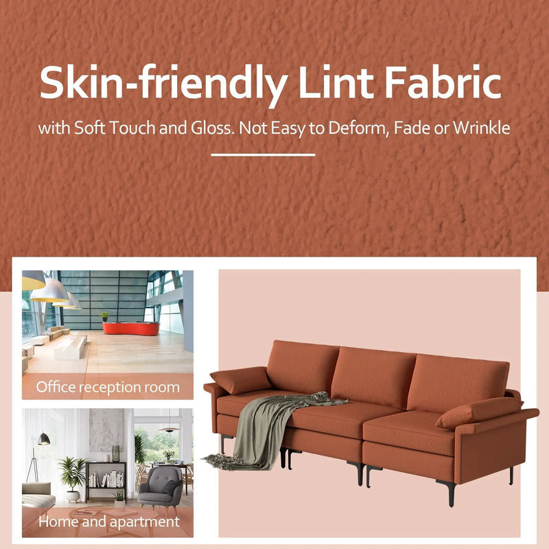 Large 3-Seat Sofa Sectional with Metal Legs for 3-4 people by DirectDeals