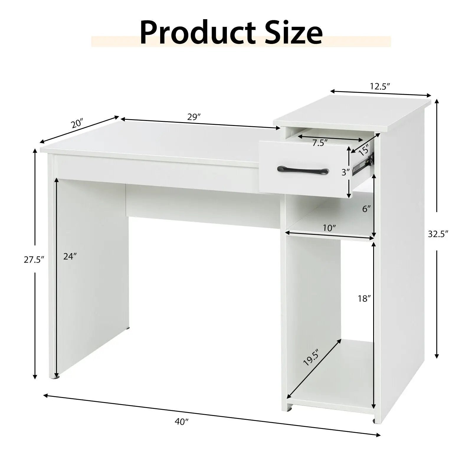 Computer Desk PC Laptop Table with Drawer and Shelf-White by DirectDeals