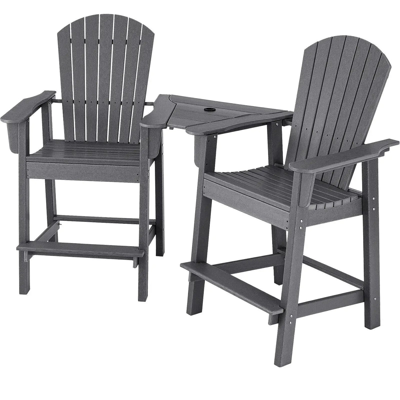 2 Pieces HDPE Tall Adirondack Chair with Middle Connecting Tray by DirectDeals