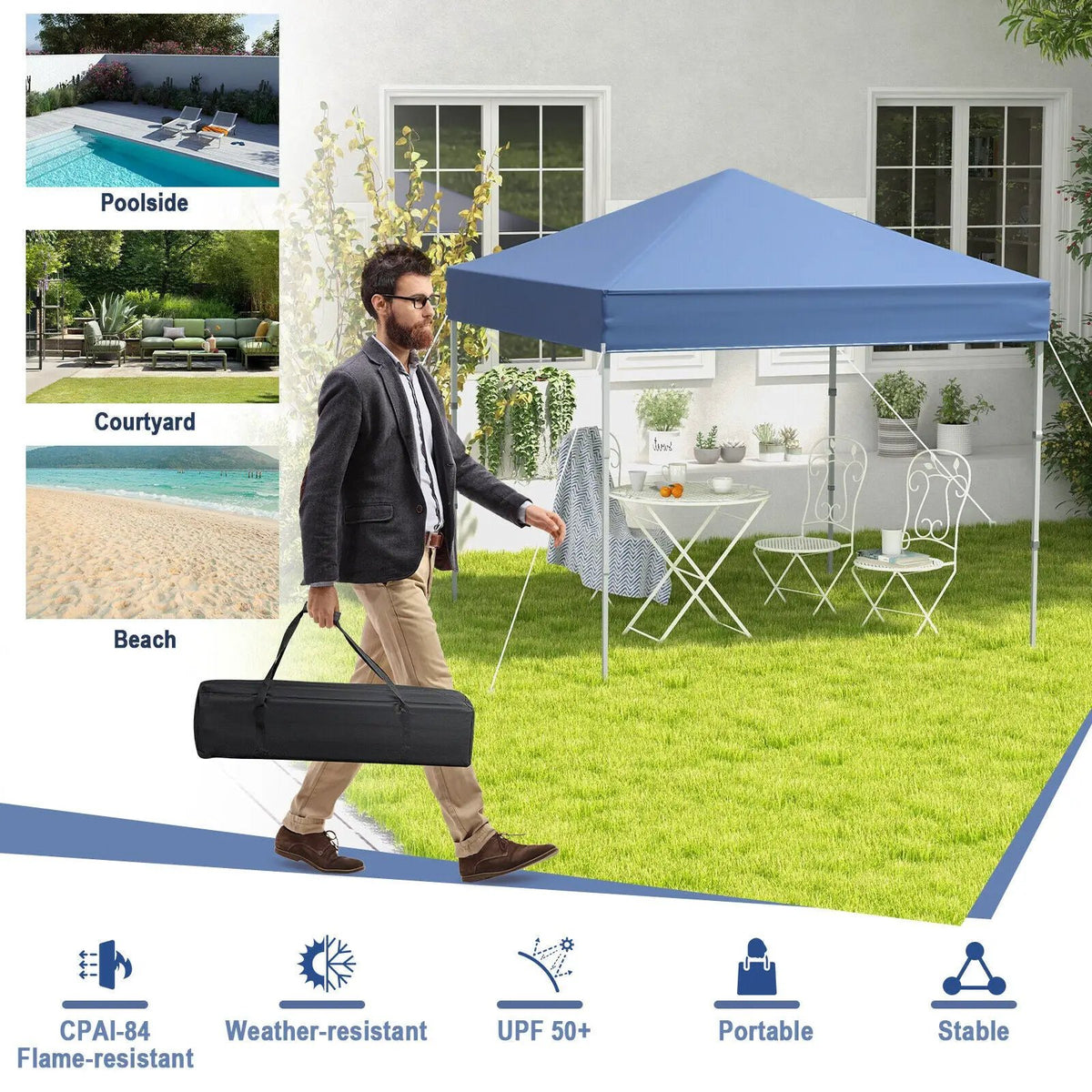 6.6 x 6.6 Feet Outdoor Pop-up Canopy Tent with UPF 50+ Sun Protection by DirectDeals
