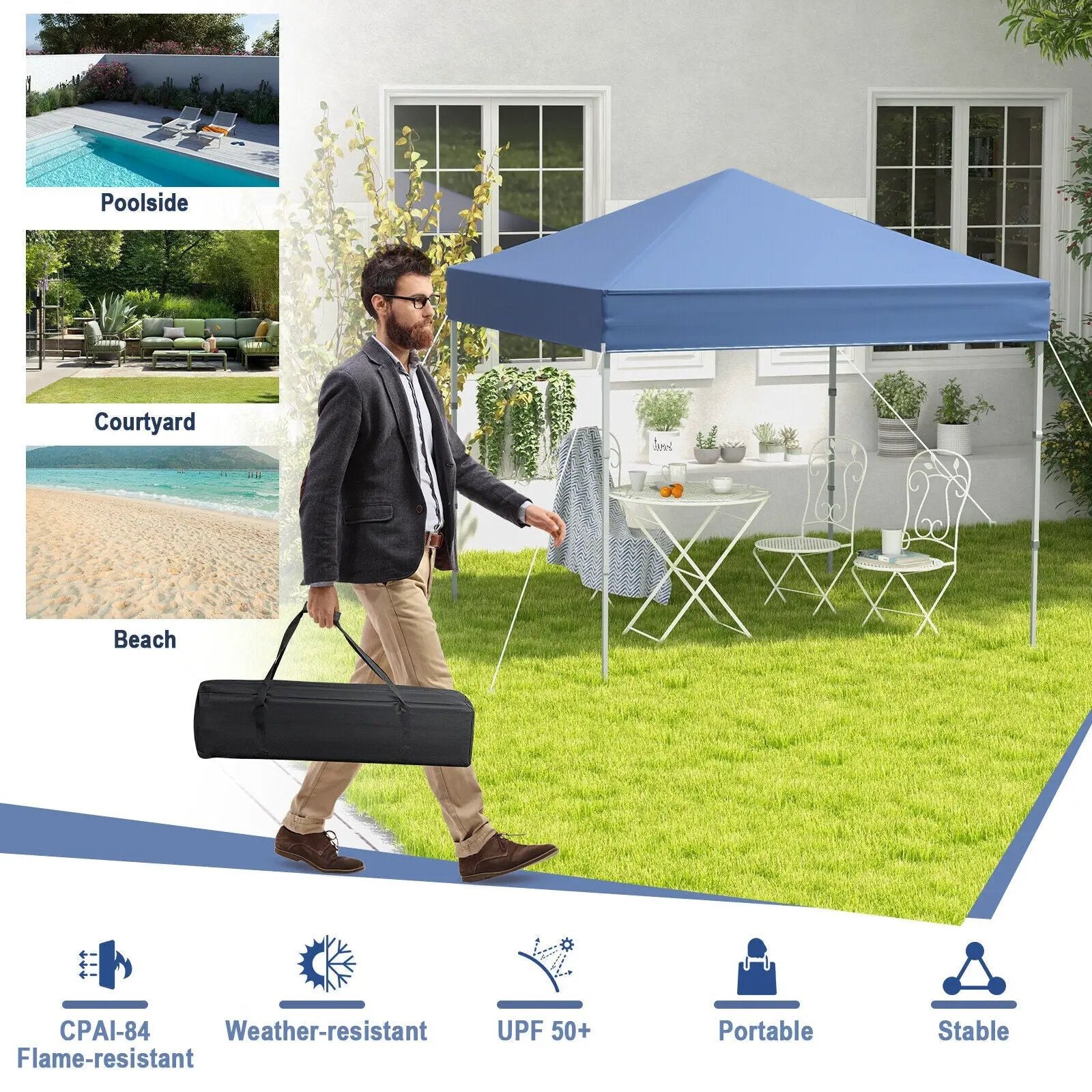 6.6 x 6.6 Feet Outdoor Pop-up Canopy Tent with UPF 50+ Sun Protection by DirectDeals