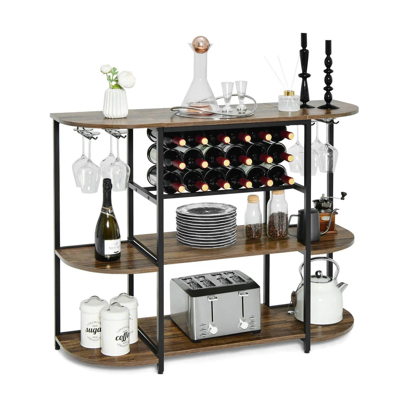 47 Inches Wine Rack Table with Glass Holder and Storage Shelves by DirectDeals