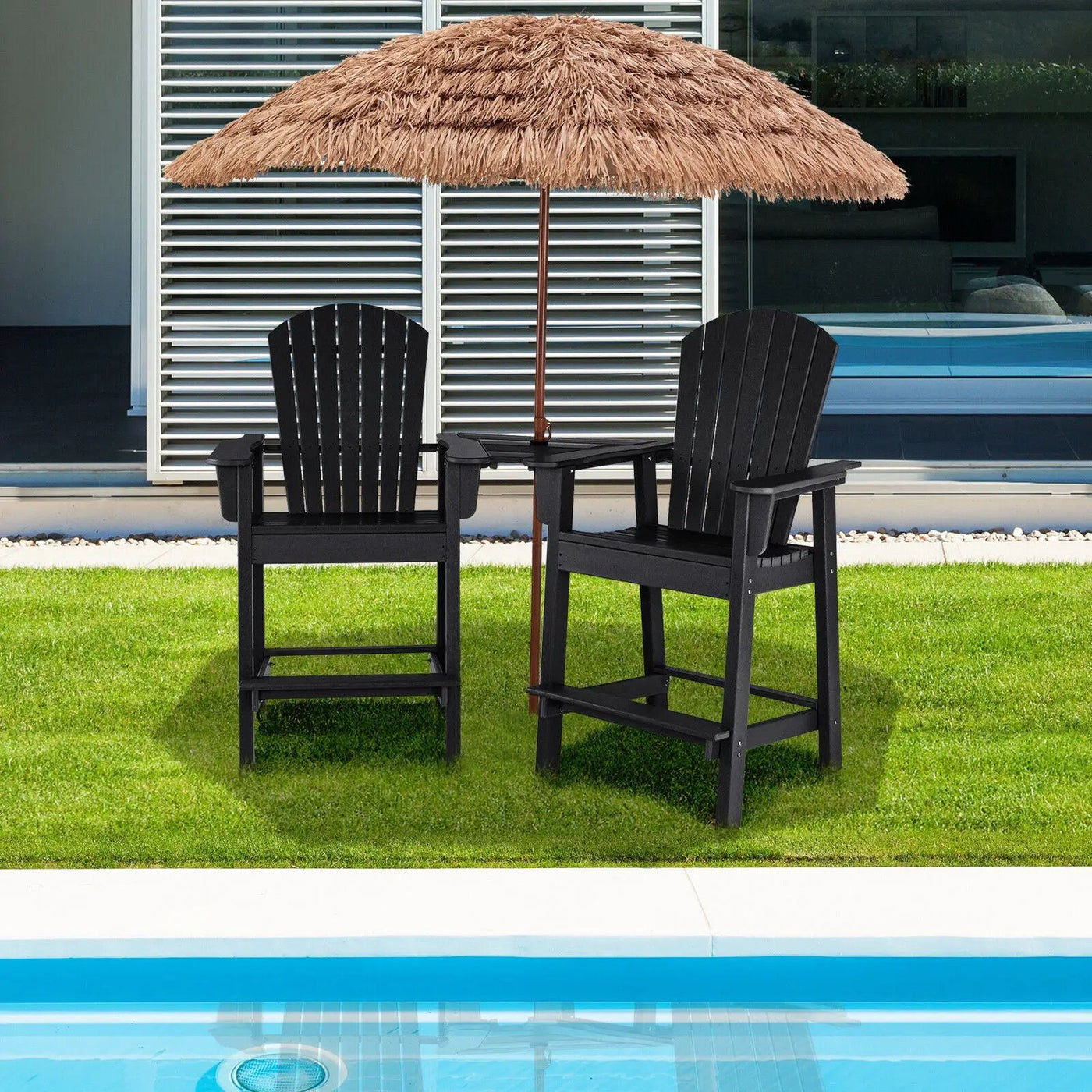 2 Pieces HDPE Tall Adirondack Chair with Middle Connecting Tray by DirectDeals