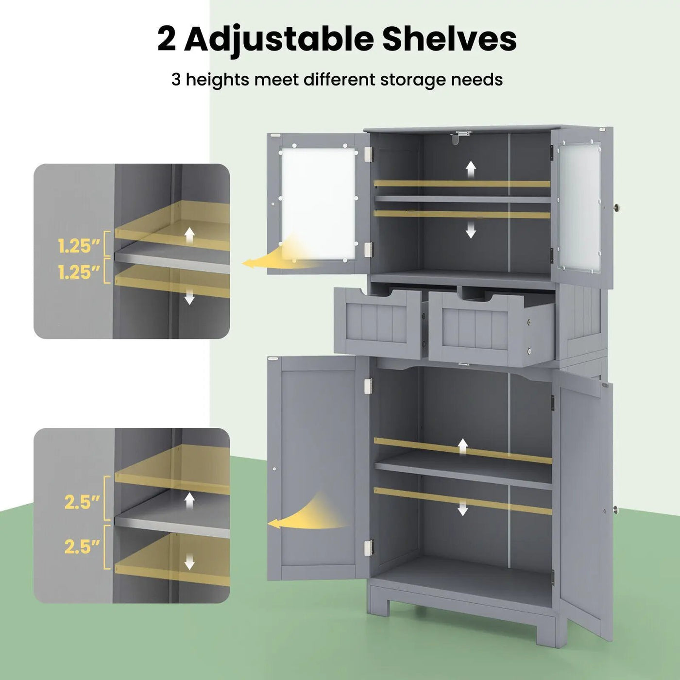 3 Tier Freee-Standing Bathroom Cabinet with 2 Drawers and Glass Doors by DirectDeals