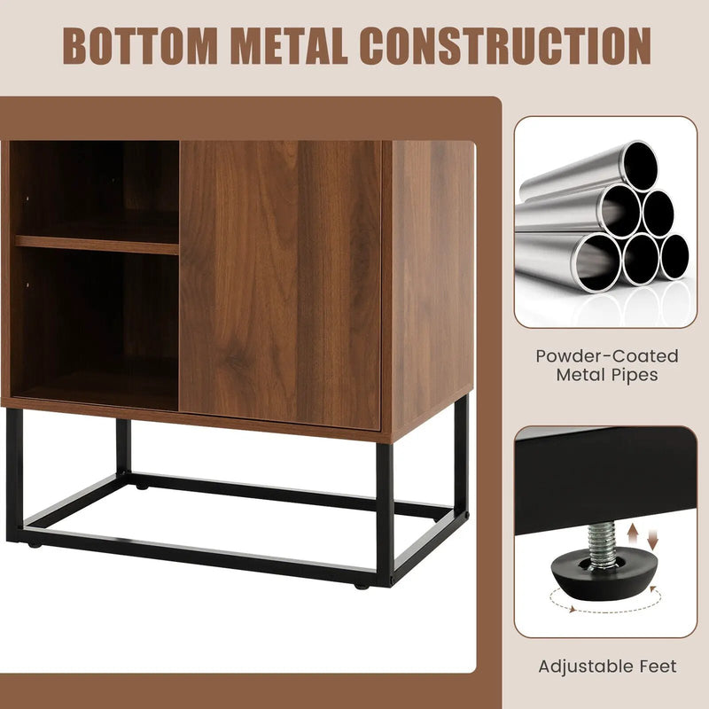 Wine Storage Cabinet Buffet Sideboard with Adjustable Shelf and Sliding Door-Brown by DirectDeals