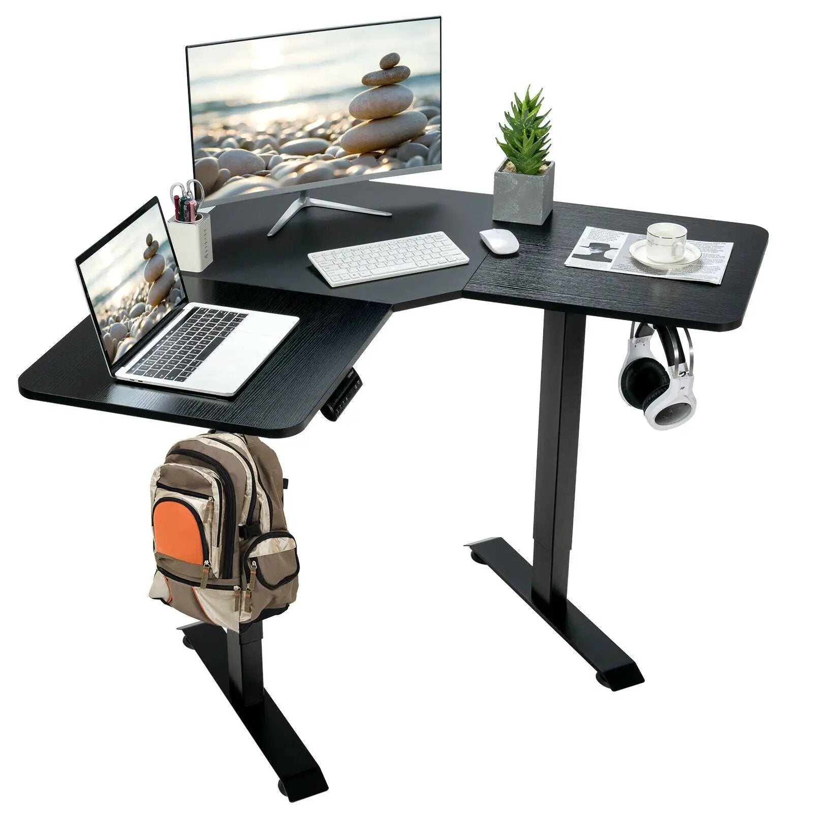 L-shaped Electric Standing Desk with 4 Memory Positions and LCD Display by DirectDeals