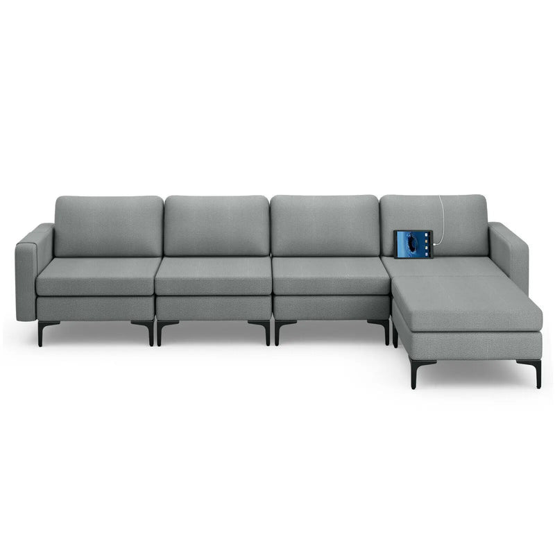 Modular L-shaped Sectional Sofa with Reversible Ottoman and 2 USB Ports by DirectDeals