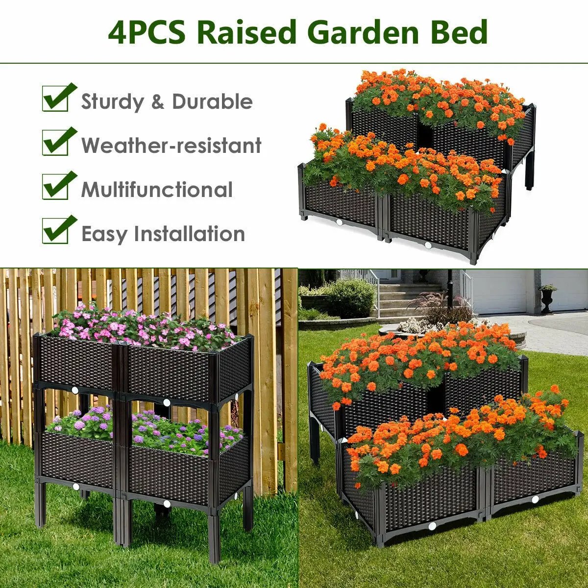 Set of 4 Elevated Flower Vegetable Herb Grow Planter Box by DirectDeals