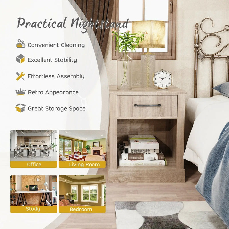 Compact Nightstand with Drawer and Shelf by DirectDeals