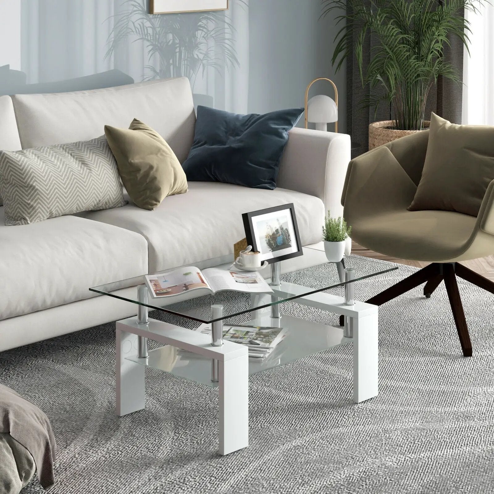 Rectangular Tempered Glass Coffee Table with Shelf by DirectDeals