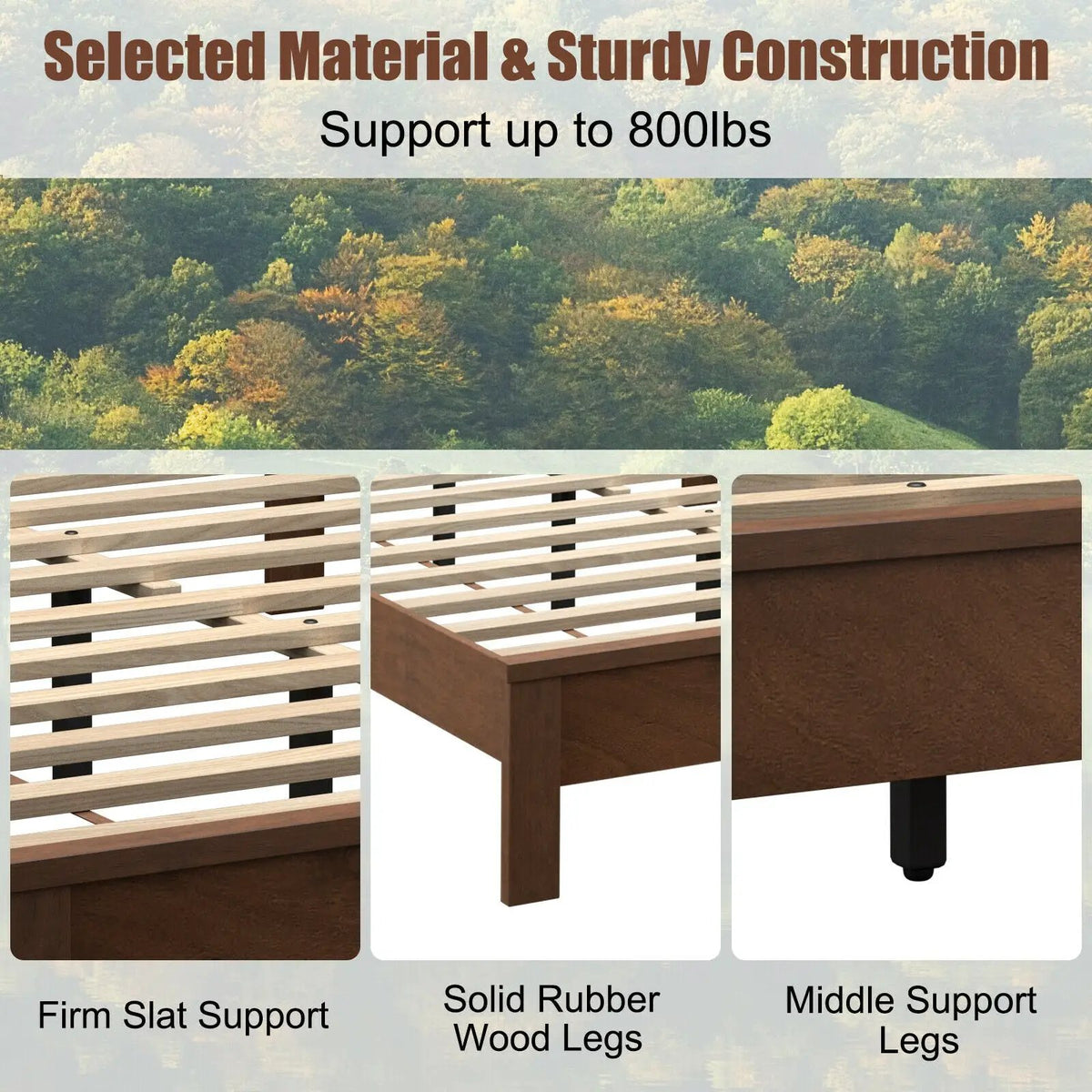 Queen Size Bed Frame Platform Slat High Headboard Bedroom with Rubber Wood Leg by DirectDeals