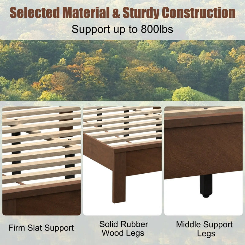 Queen Size Bed Frame Platform Slat High Headboard Bedroom with Rubber Wood Leg by DirectDeals