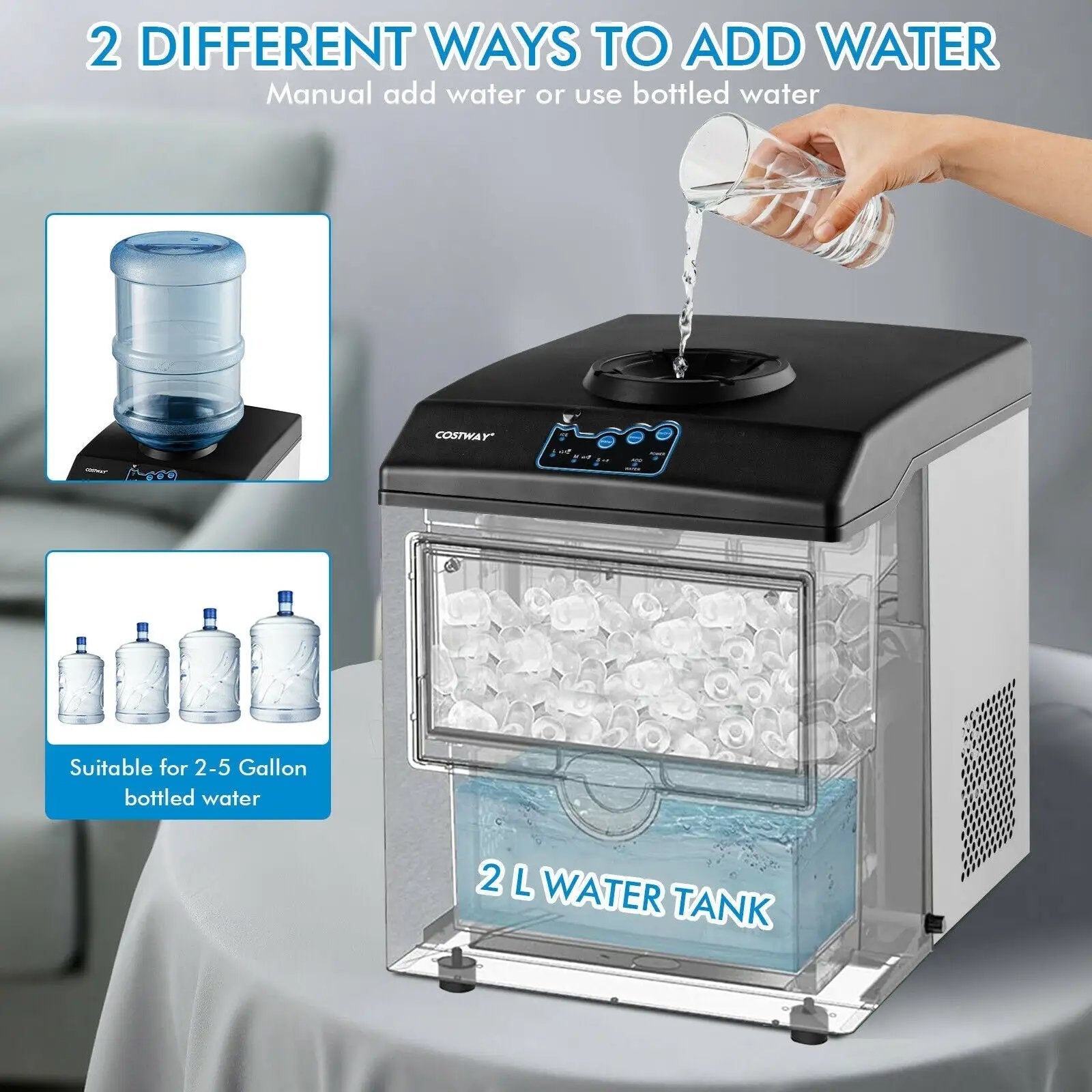 2-in-1 Stainless Steel Countertop Ice Maker with Water Dispenser by DirectDeals