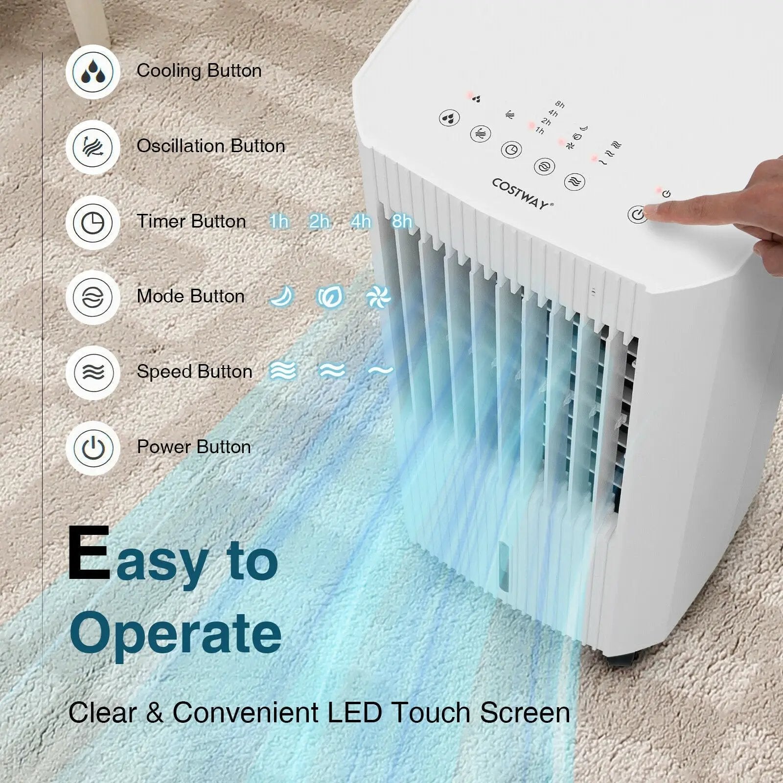 3-in-1 Evaporative Air Cooler with 3 Modes-White by DirectDeals
