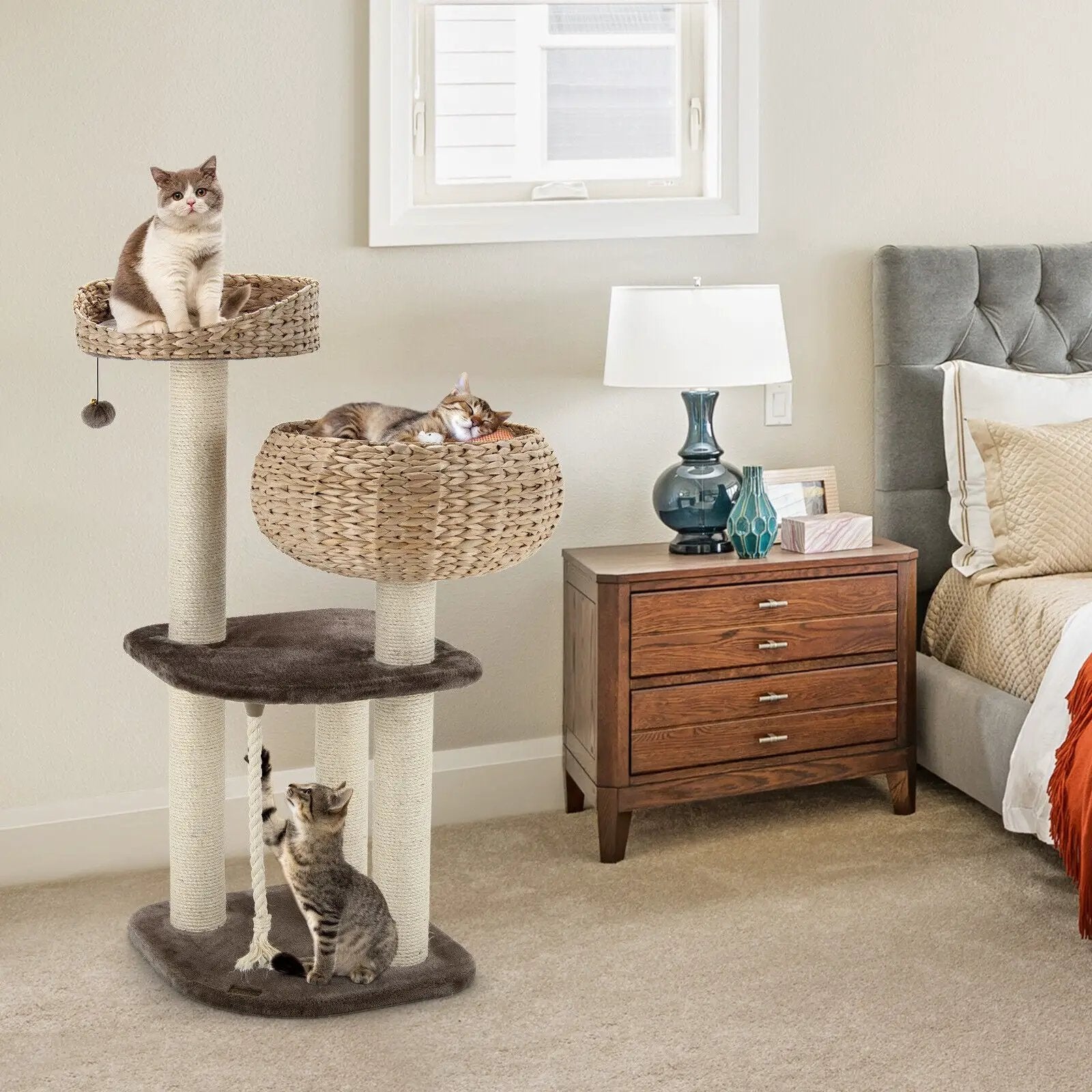 41 Inch Rattan Cat Tree with Napping Perch by DirectDeals