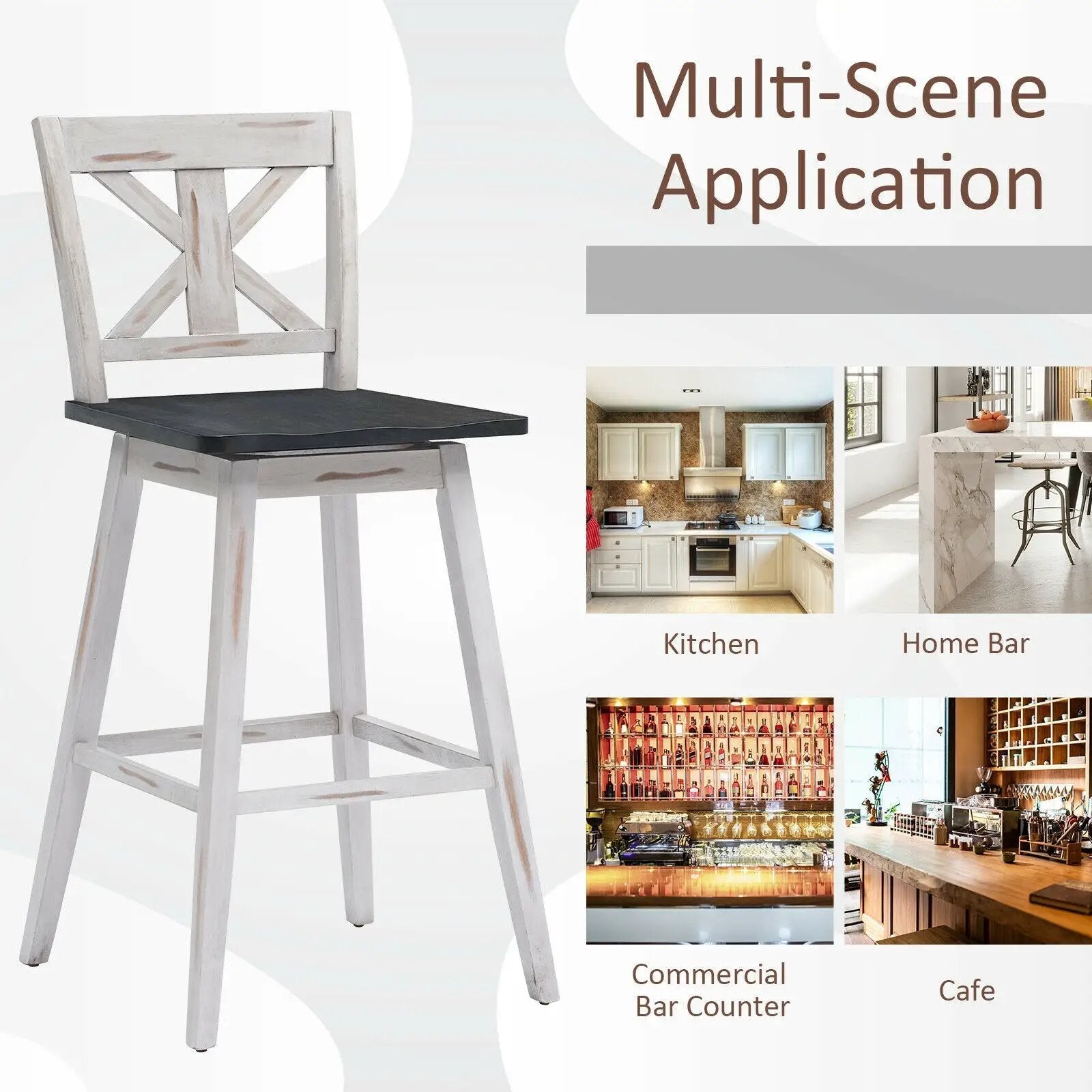 Set of 2 360-Degree Swivel Bar Stools for Home Restaurant by DirectDeals
