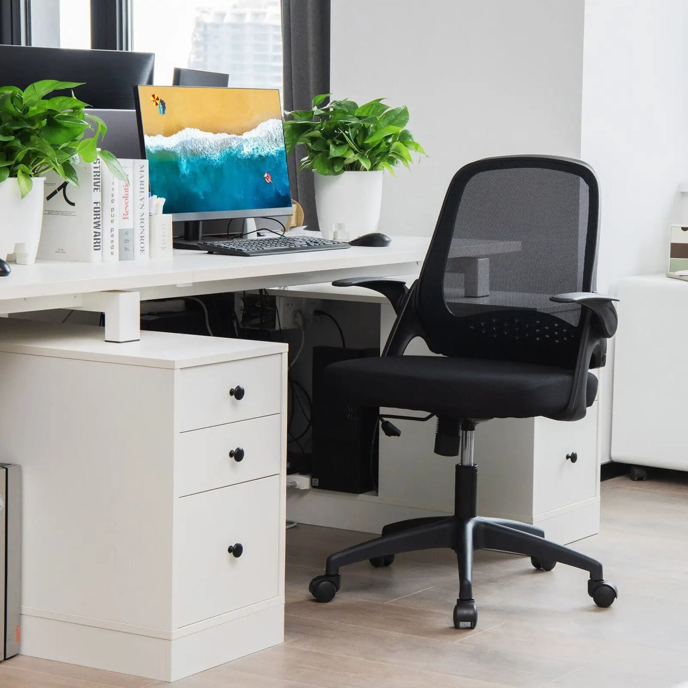 Adjustable Mesh Office Chair Rolling Computer Desk Chair with Flip-up Armrest by DirectDeals