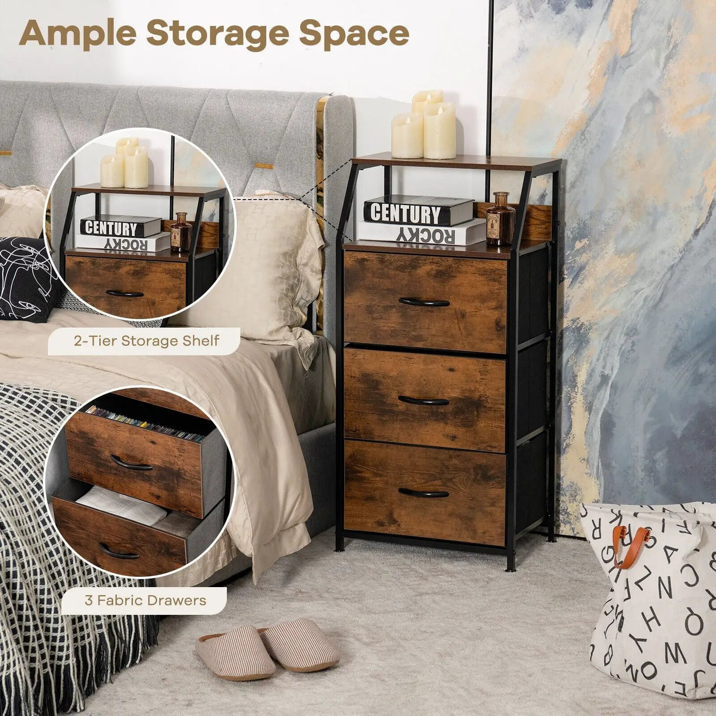 Freestanding Cabinet Dresser with Wooden Top Shelves by DirectDeals