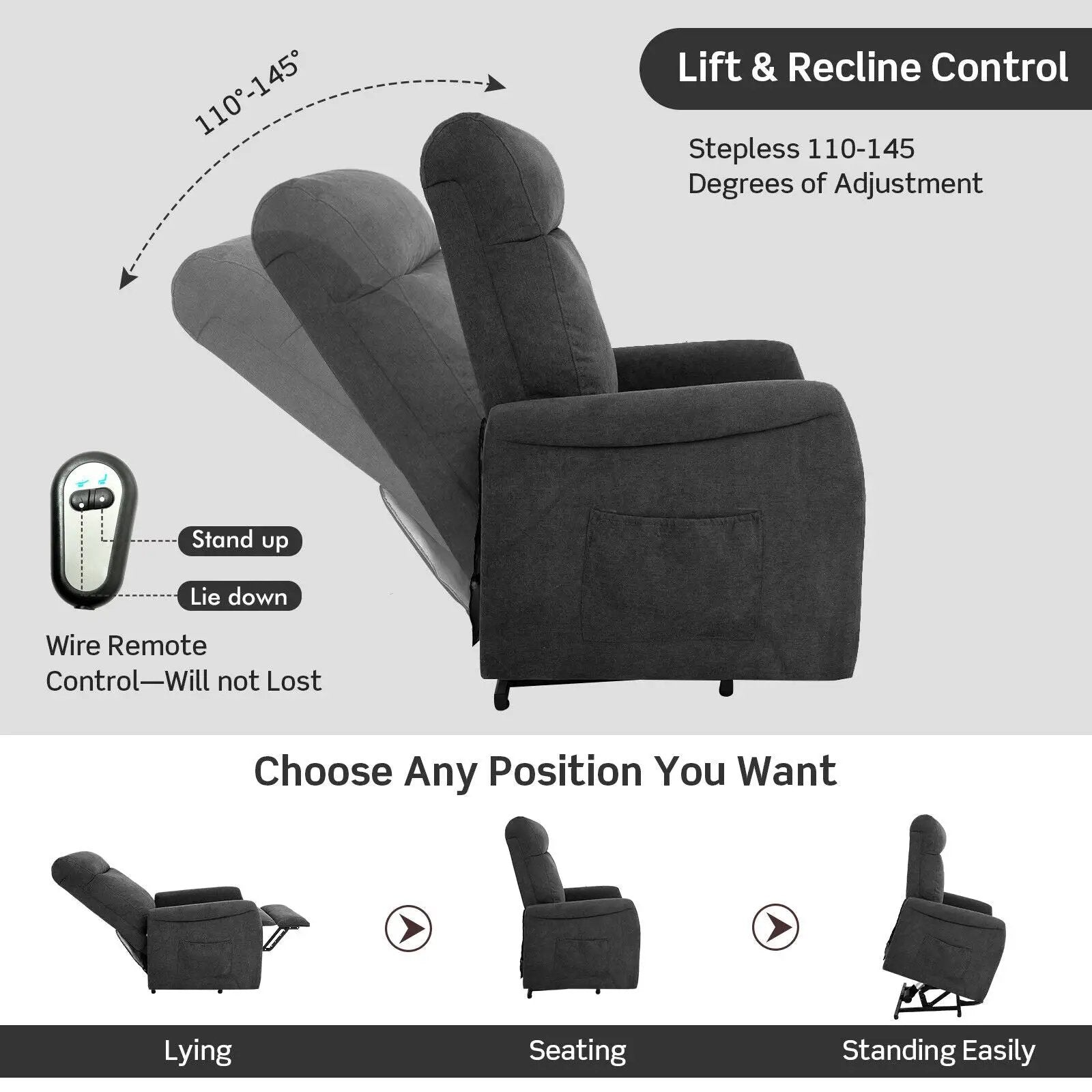 Power Lift Recliner Chair with Remote Control for Elderly by DirectDeals