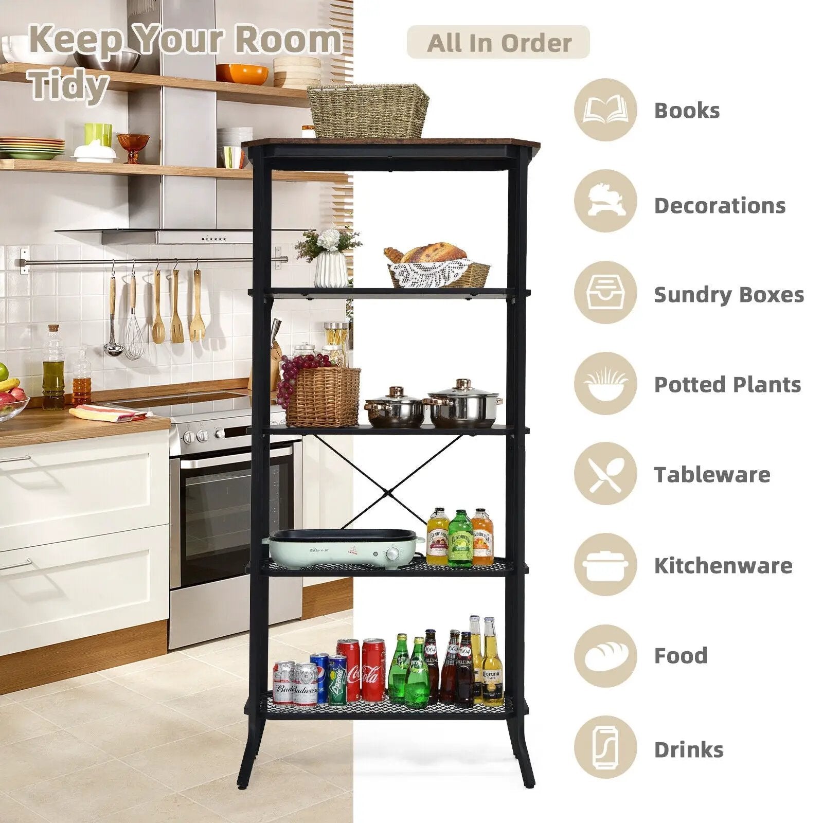 Industrial 5-Layer Bookshelf with Out-Stretched Legs-Rustic Brown by DirectDeals