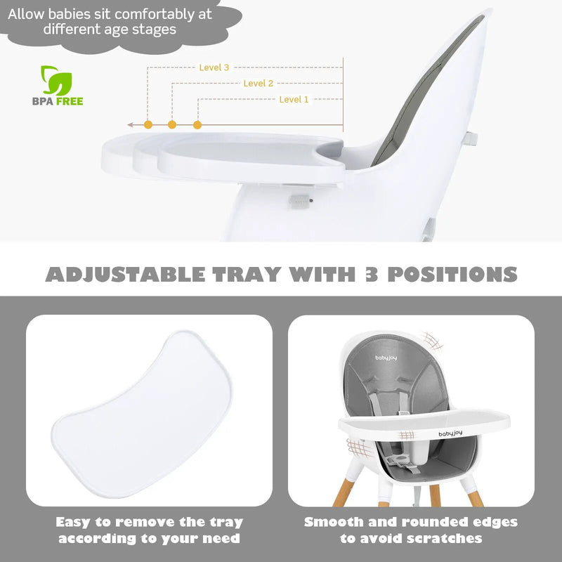 4-in-1 Convertible Baby High Chair Infant Feeding Chair with Adjustable Tray by DirectDeals