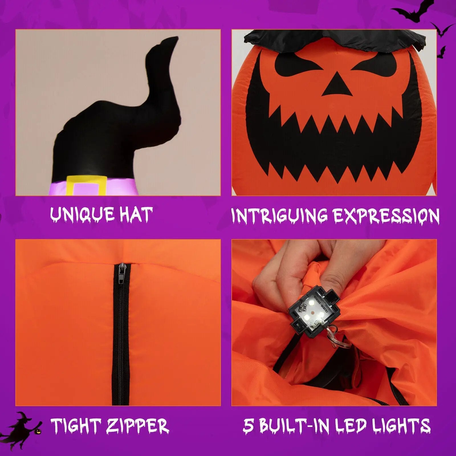 8 Feet Inflatable Pumpkin Family Waterproof Halloween Yard Decoration with LED Lights by DirectDeals