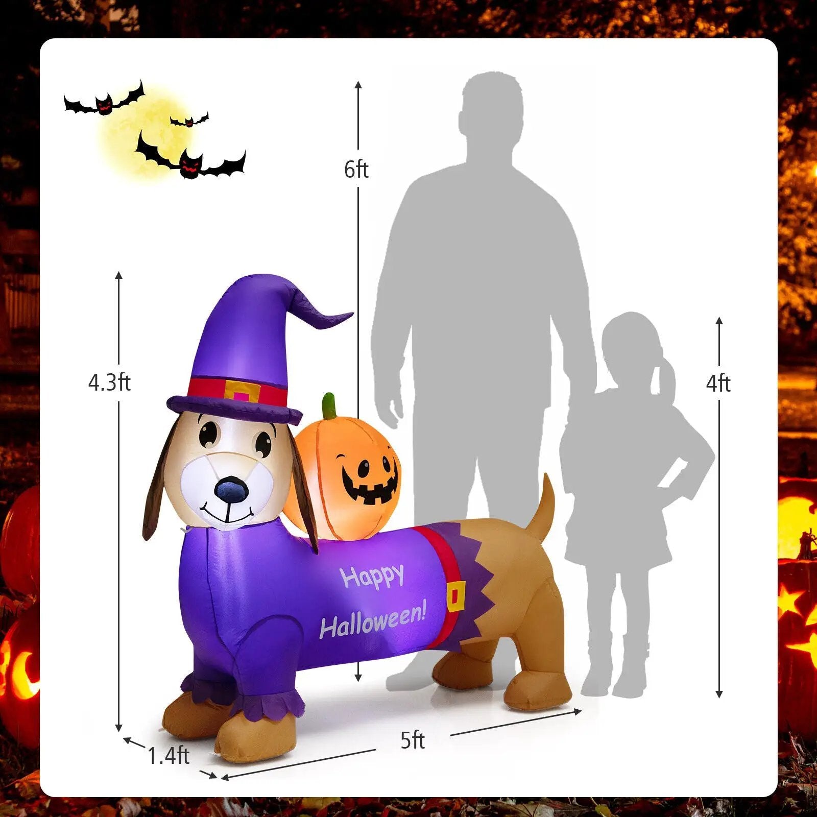 5 Feet Long Halloween Inflatable Dachshund Dog with Pumpkin by DirectDeals