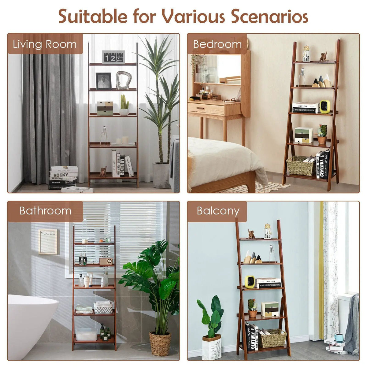 5-Tier Bamboo Ladder Shelf for Home Use by DirectDeals