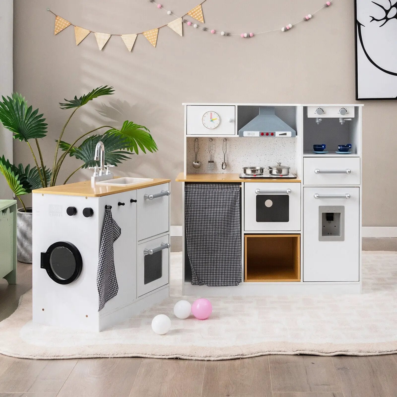 2-Pieces Wooden Kids Kitchen Playset with Light and Sound by DirectDeals
