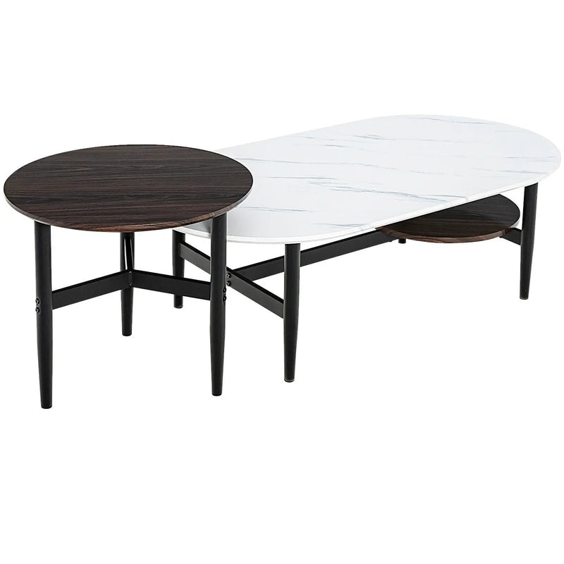 Set of 2 Modern Nesting Coffee Table with Extra Storage Shelf-White by DirectDeals