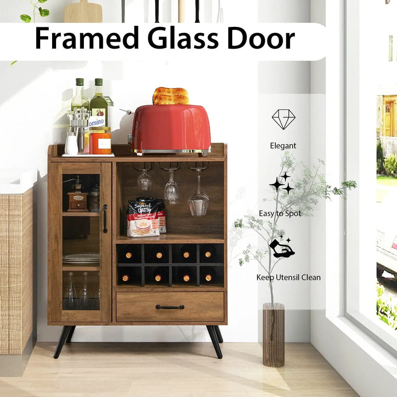 Buffet Sideboard with Removable Wine Rack and Glass Holder-Rustic Brown by DirectDeals