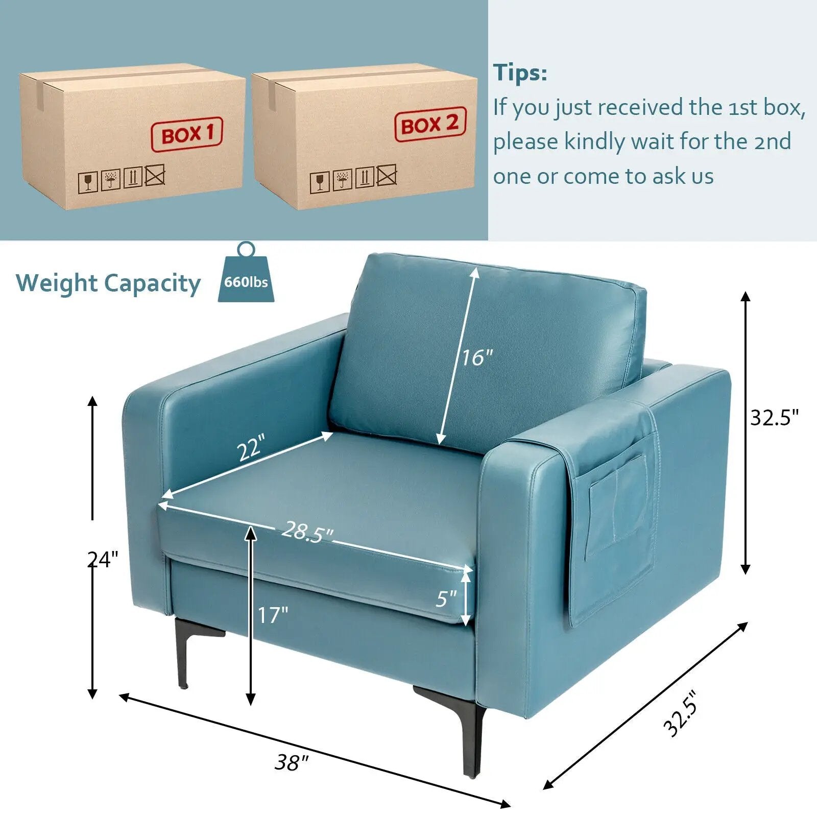 Modern Accent Armchair with Side Storage Pocket by DirectDeals