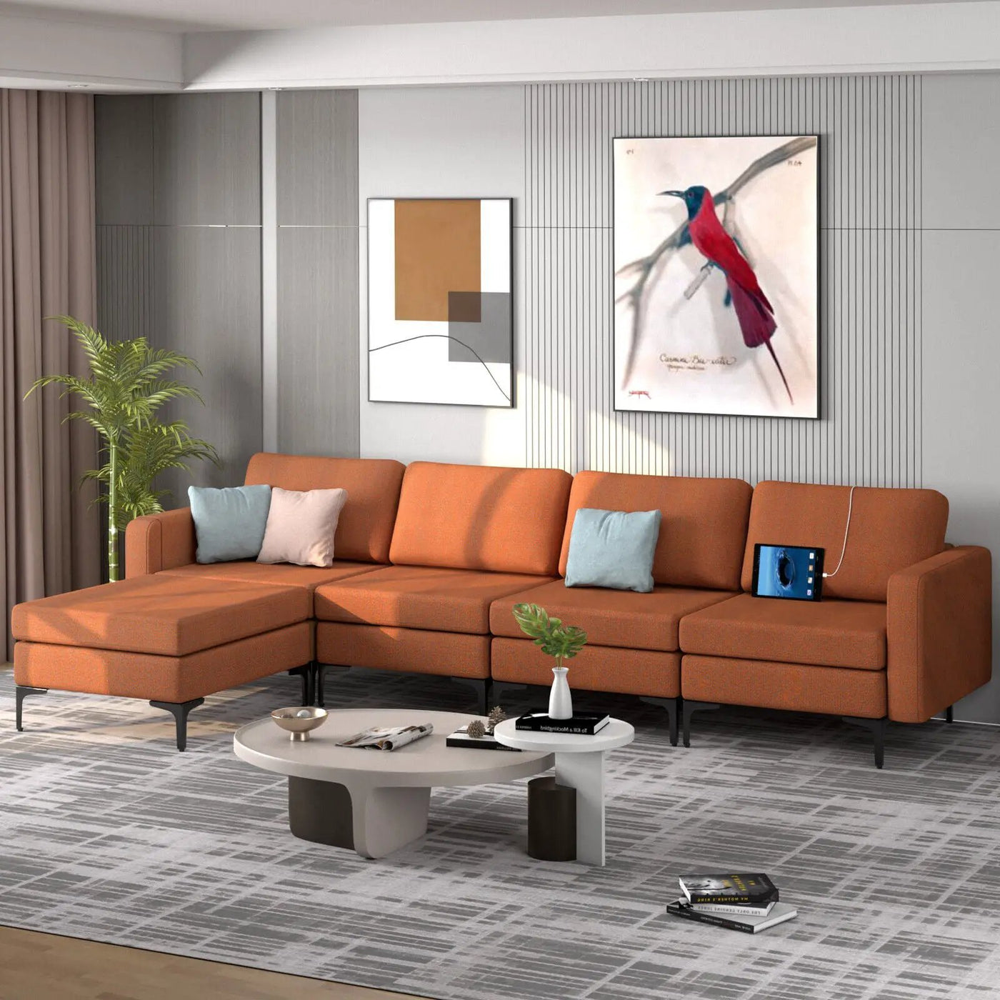 Modular L-shaped Sectional Sofa with Reversible Ottoman and 2 USB Ports by DirectDeals