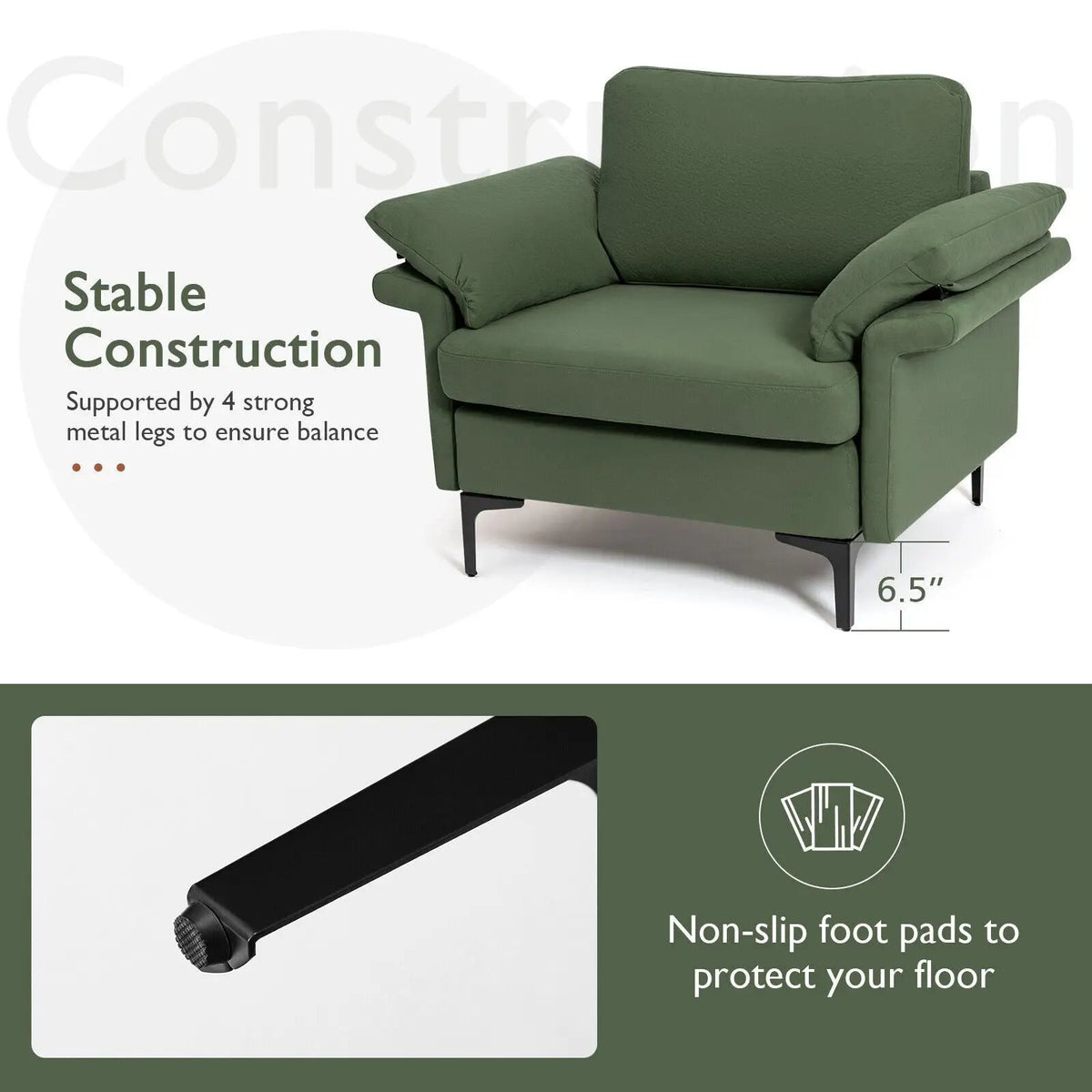 Modern Fabric Accent Armchair with Original Distributed Spring and Armrest Cushions by DirectDeals