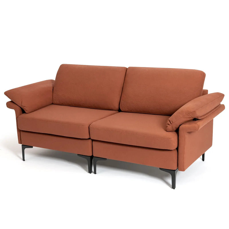 Modern Fabric Loveseat Sofa for with Metal Legs and Armrest Pillows by DirectDeals
