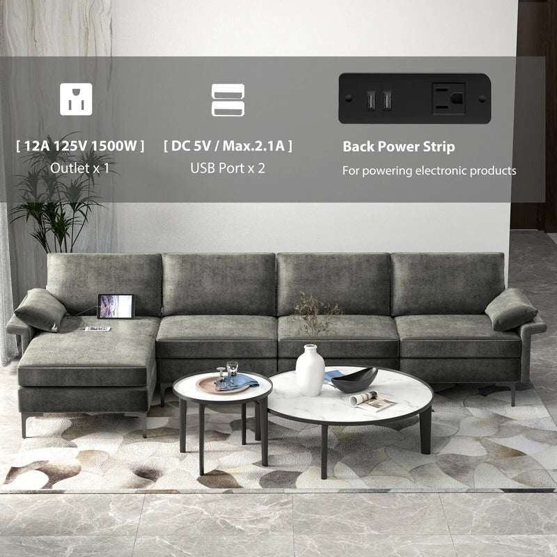 Extra Large L-shaped Sectional Sofa with Reversible Chaise and 2 USB Ports for 4-5 People by DirectDeals