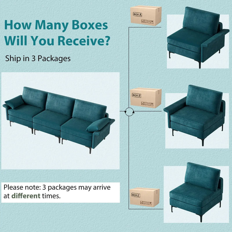 Large 3-Seat Sofa Sectional with Metal Legs for 3-4 people by DirectDeals