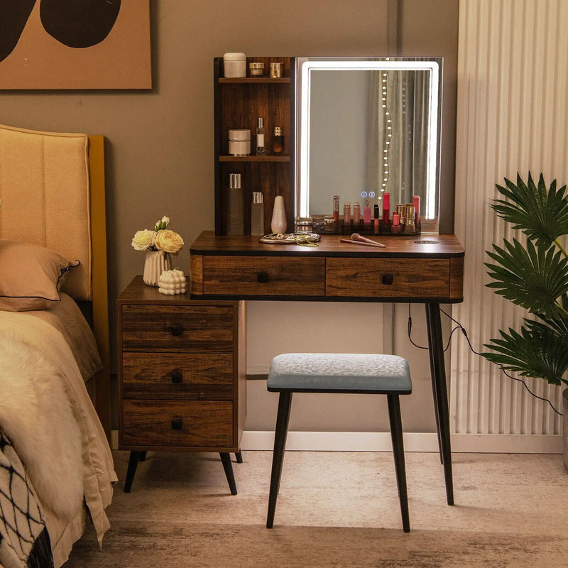 Vanity Makeup Table Set with Lighted Mirror by DirectDeals