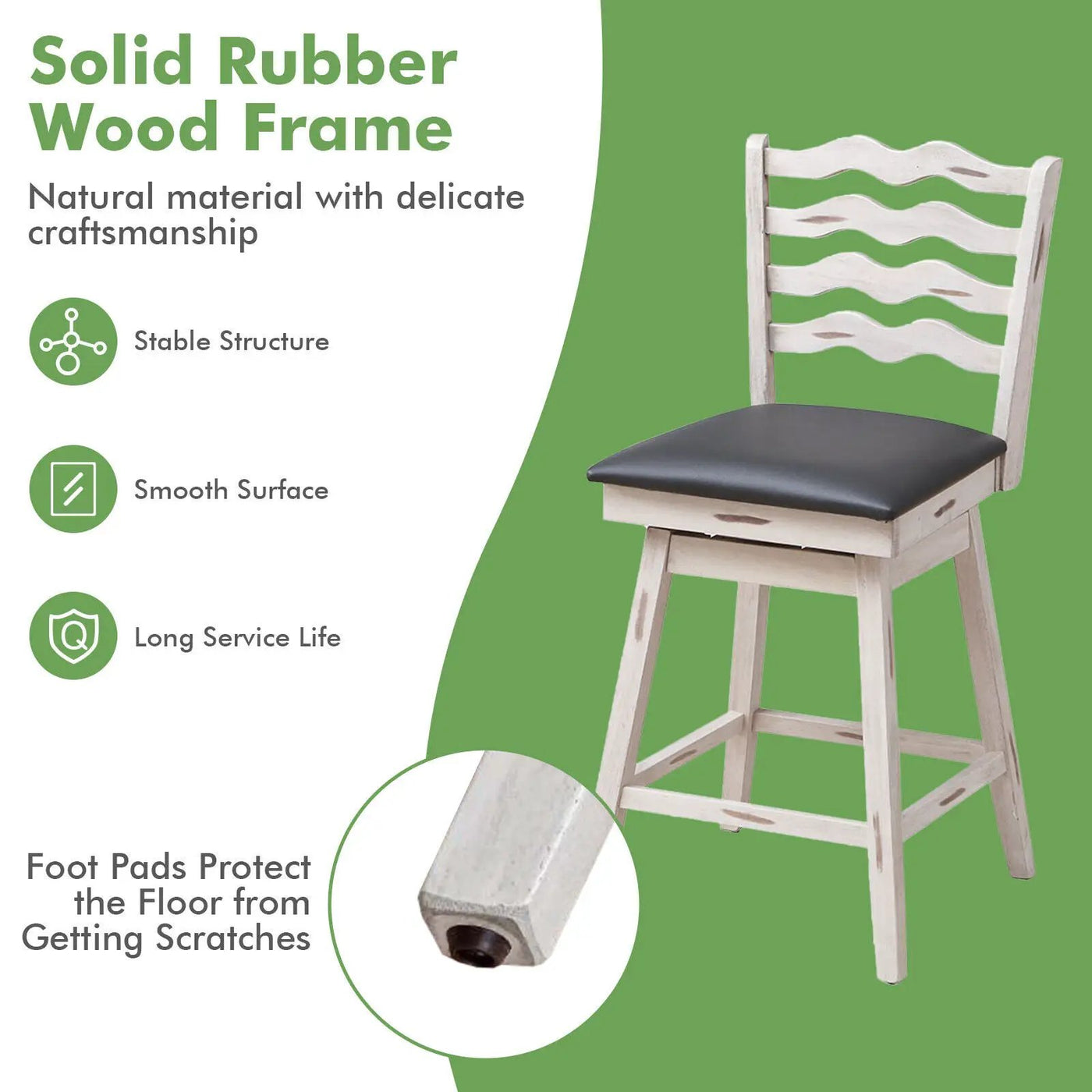 360° Swivel Bar Stools with Rubber Wood Frame and Ergonomic Backrest and Footrest by DirectDeals
