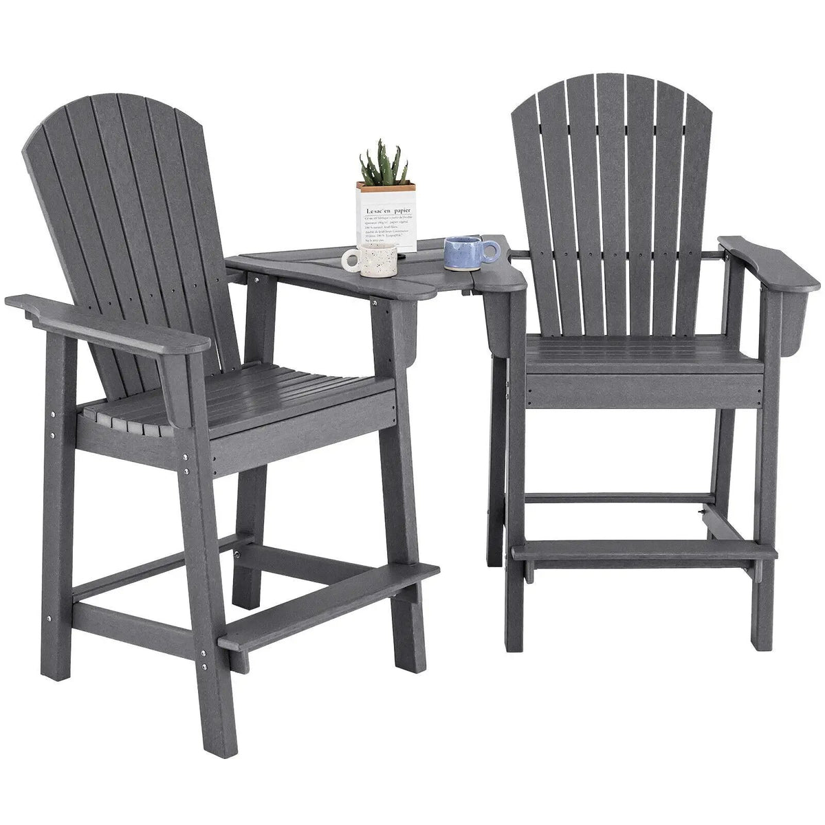 2 Pieces HDPE Tall Adirondack Chair with Middle Connecting Tray by DirectDeals