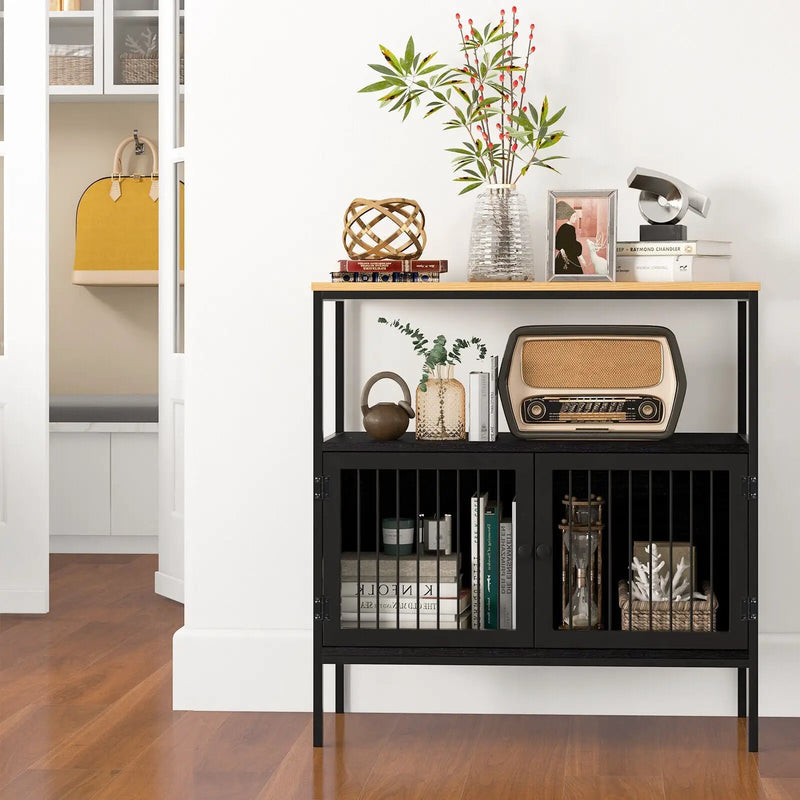 Kitchen Buffet Cabinet with 2 Doors and Open Shelf-Black by DirectDeals